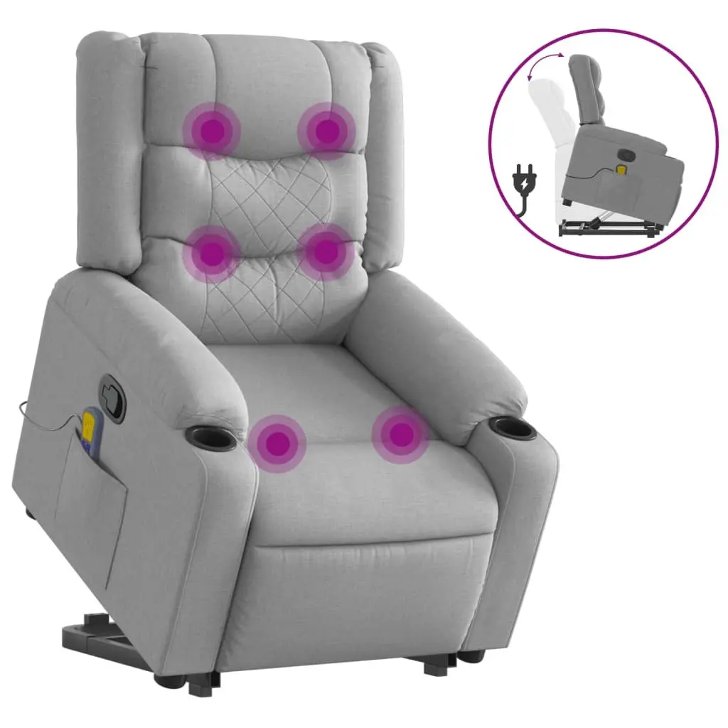 Stand Up Massage Recliner Chair Grey Fabric Power Lift Function Manual Recline