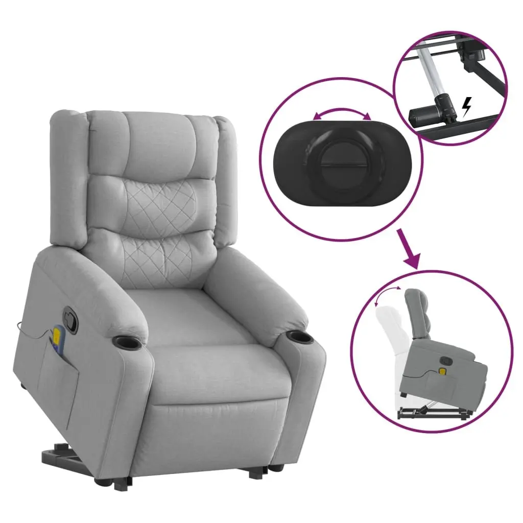 Stand Up Massage Recliner Chair Grey Fabric Power Lift Function Manual Recline