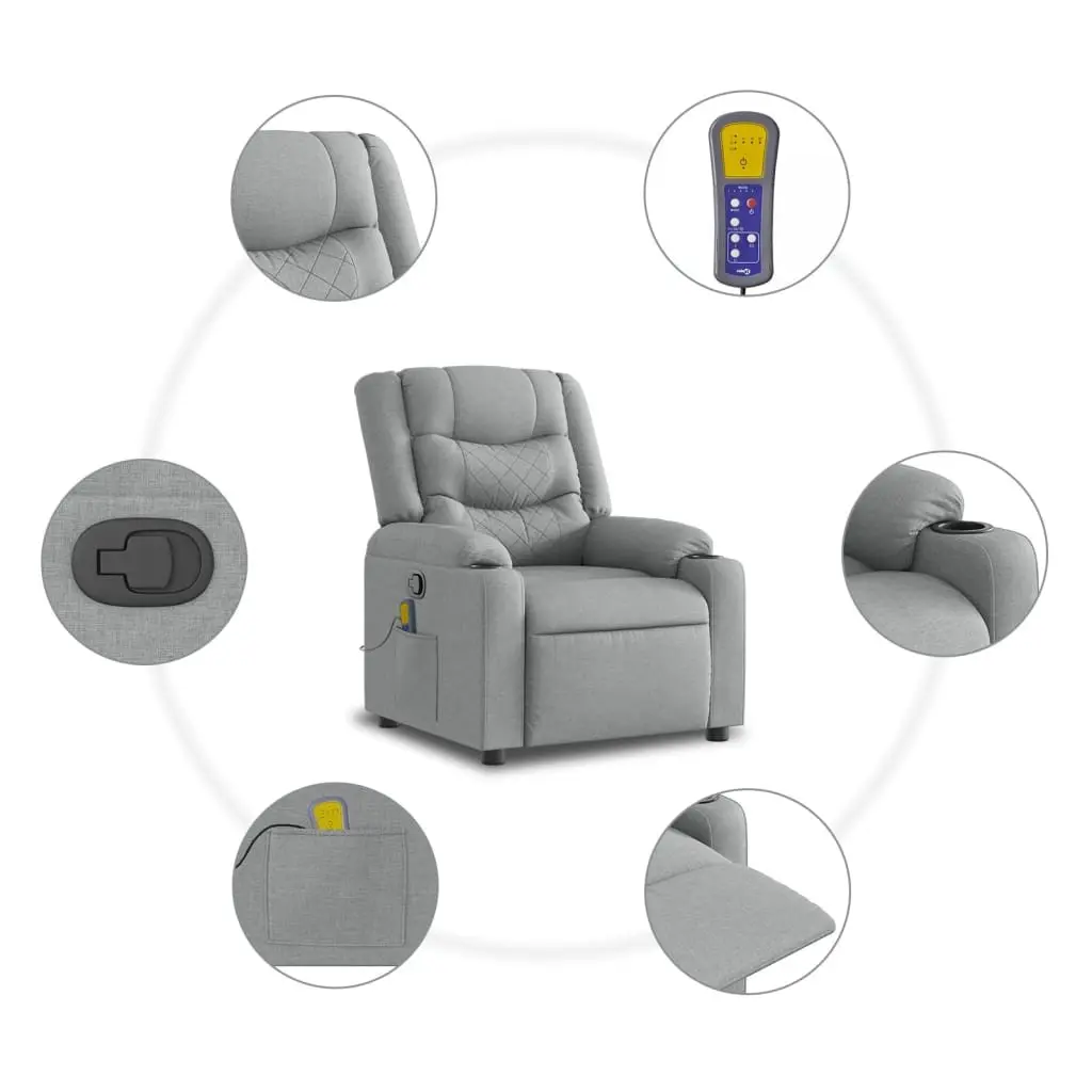 Stand Up Massage Recliner Chair Grey Fabric Power Lift Function Manual Recline