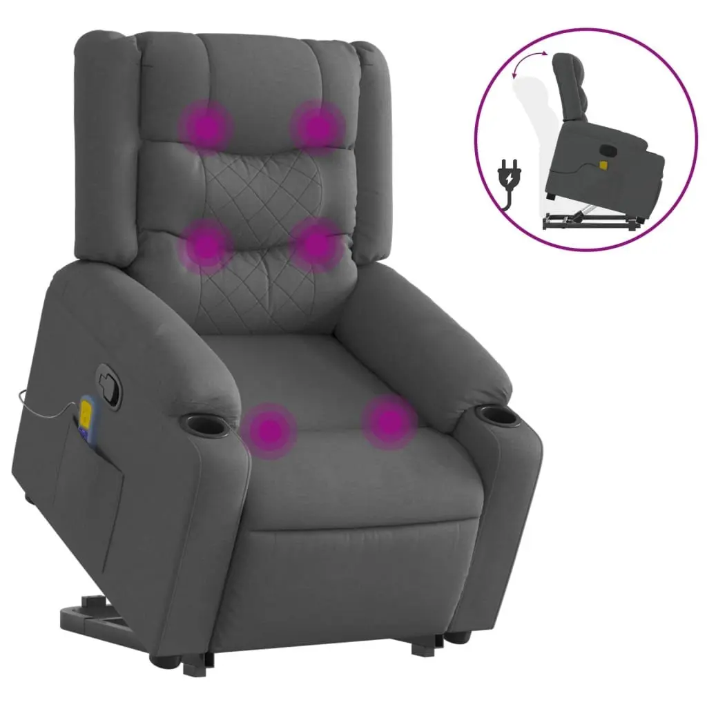 Electric Massage Recliner Chair Stand Up Grey Fabric 135 Degrees Manual Reclining