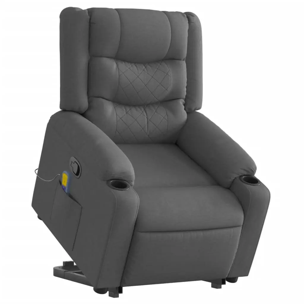 Electric Massage Recliner Chair Stand Up Grey Fabric 135 Degrees Manual Reclining