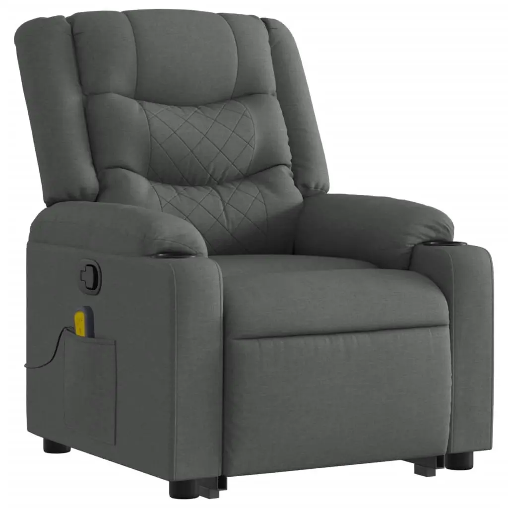 Electric Massage Recliner Chair Stand Up Grey Fabric 135 Degrees Manual Reclining