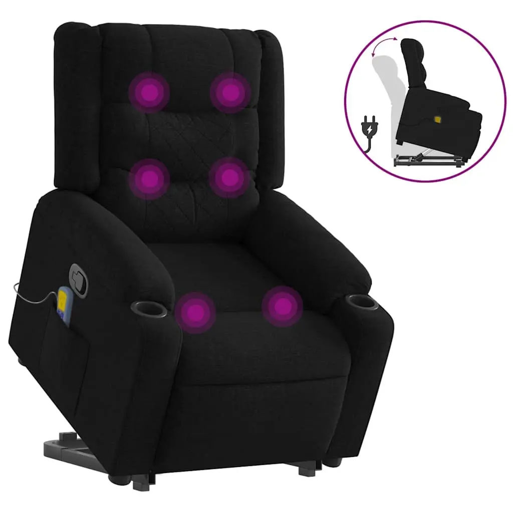 Electric Recliner Chair Black Fabric Stand Up Power Lift 135 Degree Manual Recline