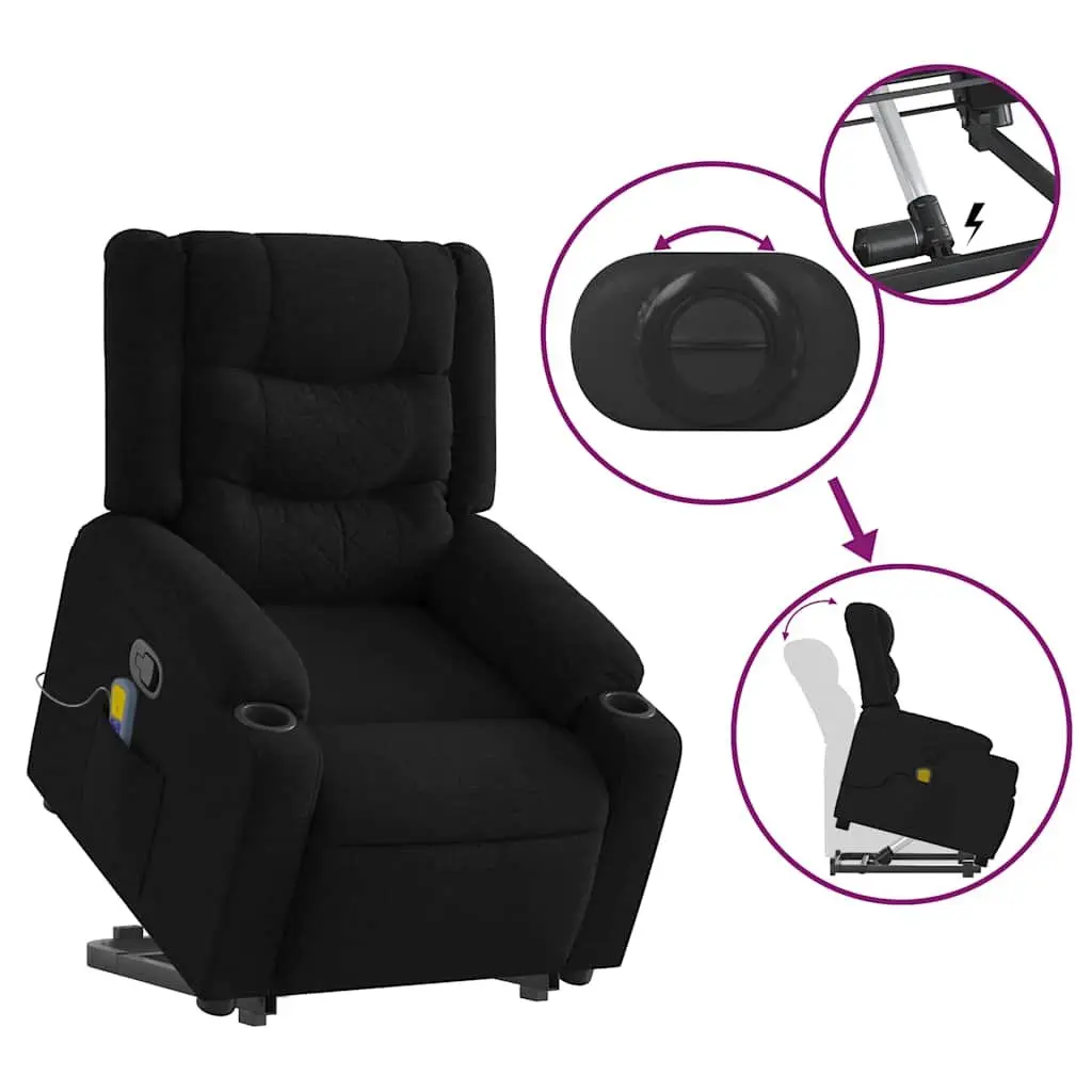 Electric Recliner Chair Black Fabric Stand Up Power Lift 135 Degree Manual Recline