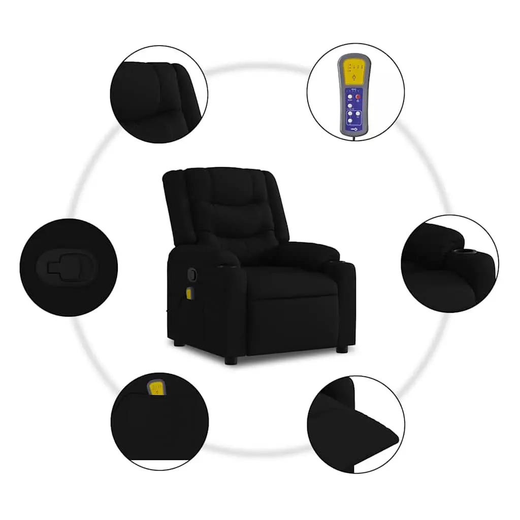 Electric Recliner Chair Black Fabric Stand Up Power Lift 135 Degree Manual Recline