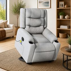 Light Grey Fabric Electric Stand Up Massage Recliner