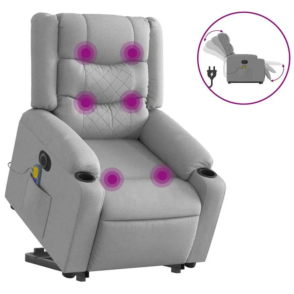 Electric Stand Up Massage Recliner Chair Light Grey Fabric Lift Armchair