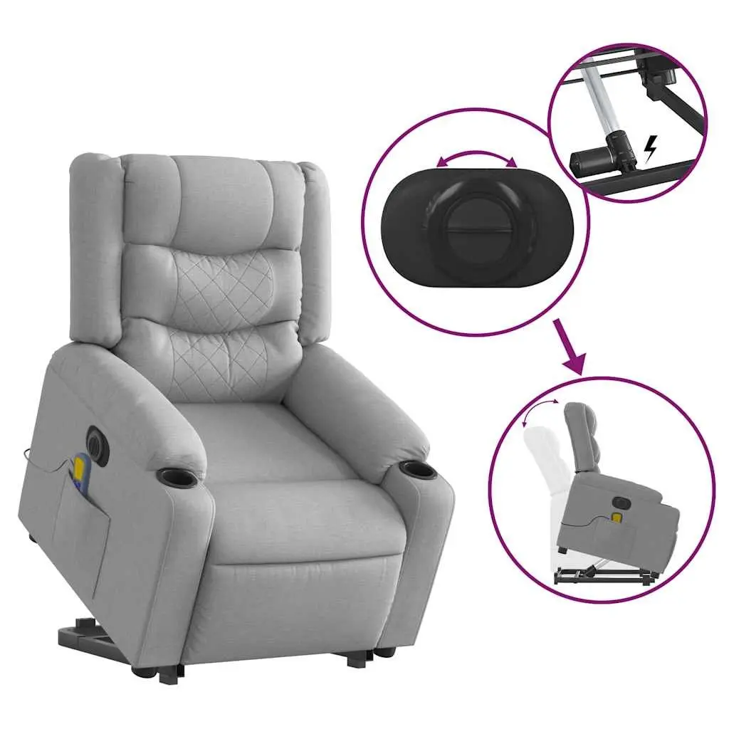 Electric Stand Up Massage Recliner Chair Light Grey Fabric Lift Armchair