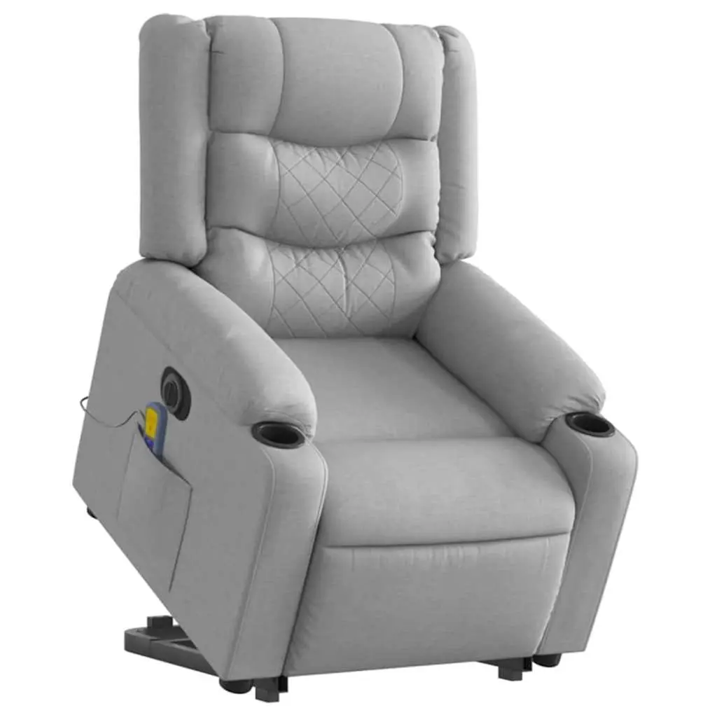 Electric Stand Up Massage Recliner Chair Light Grey Fabric Lift Armchair