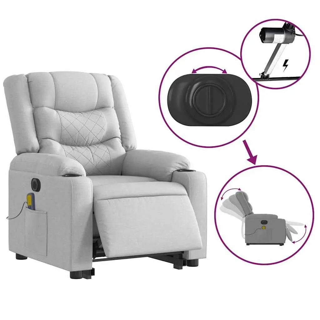 Electric Stand Up Massage Recliner Chair Light Grey Fabric Lift Armchair