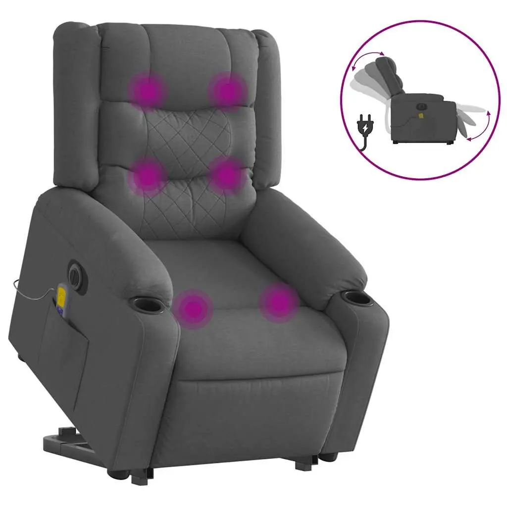 Electric Massage Chair Recliner Lift Fabric Grey 135 Degrees