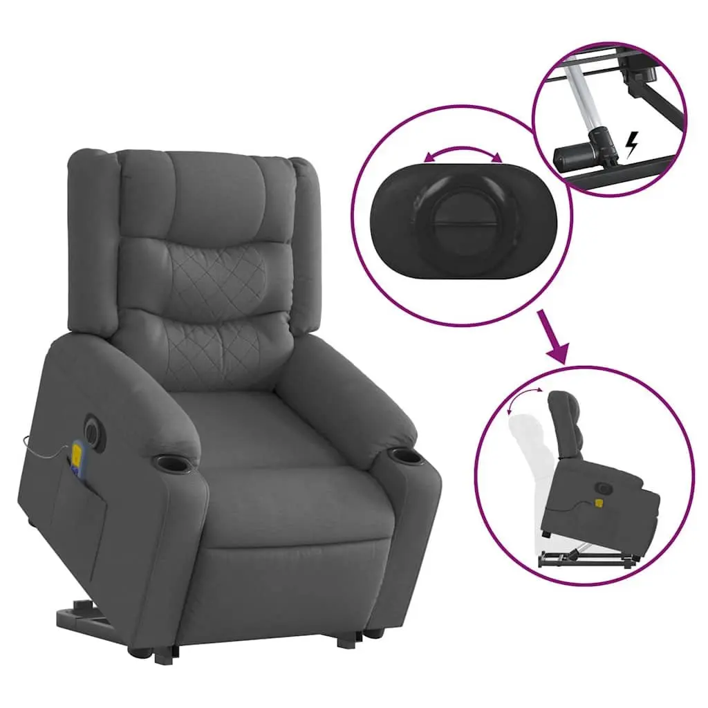 Electric Massage Chair Recliner Lift Fabric Grey 135 Degrees