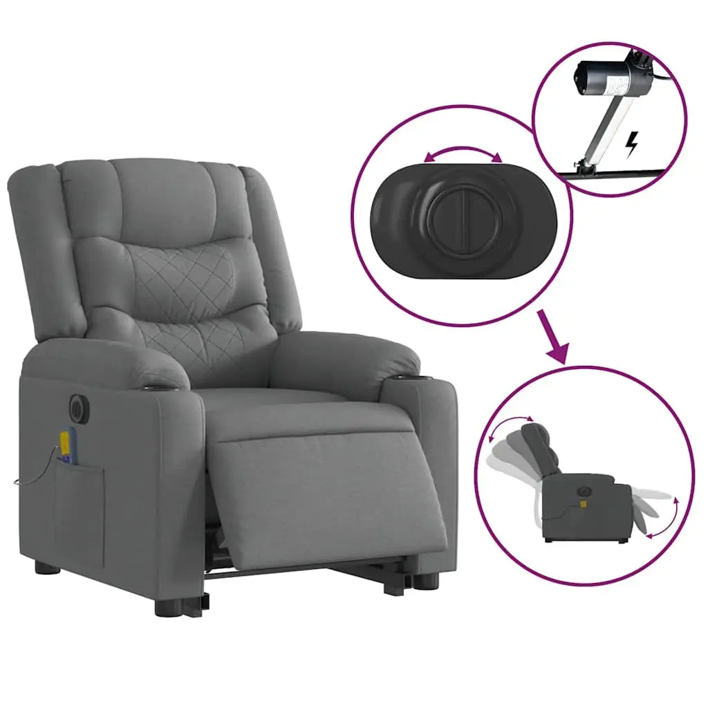 Electric Massage Chair Recliner Lift Fabric Grey 135 Degrees