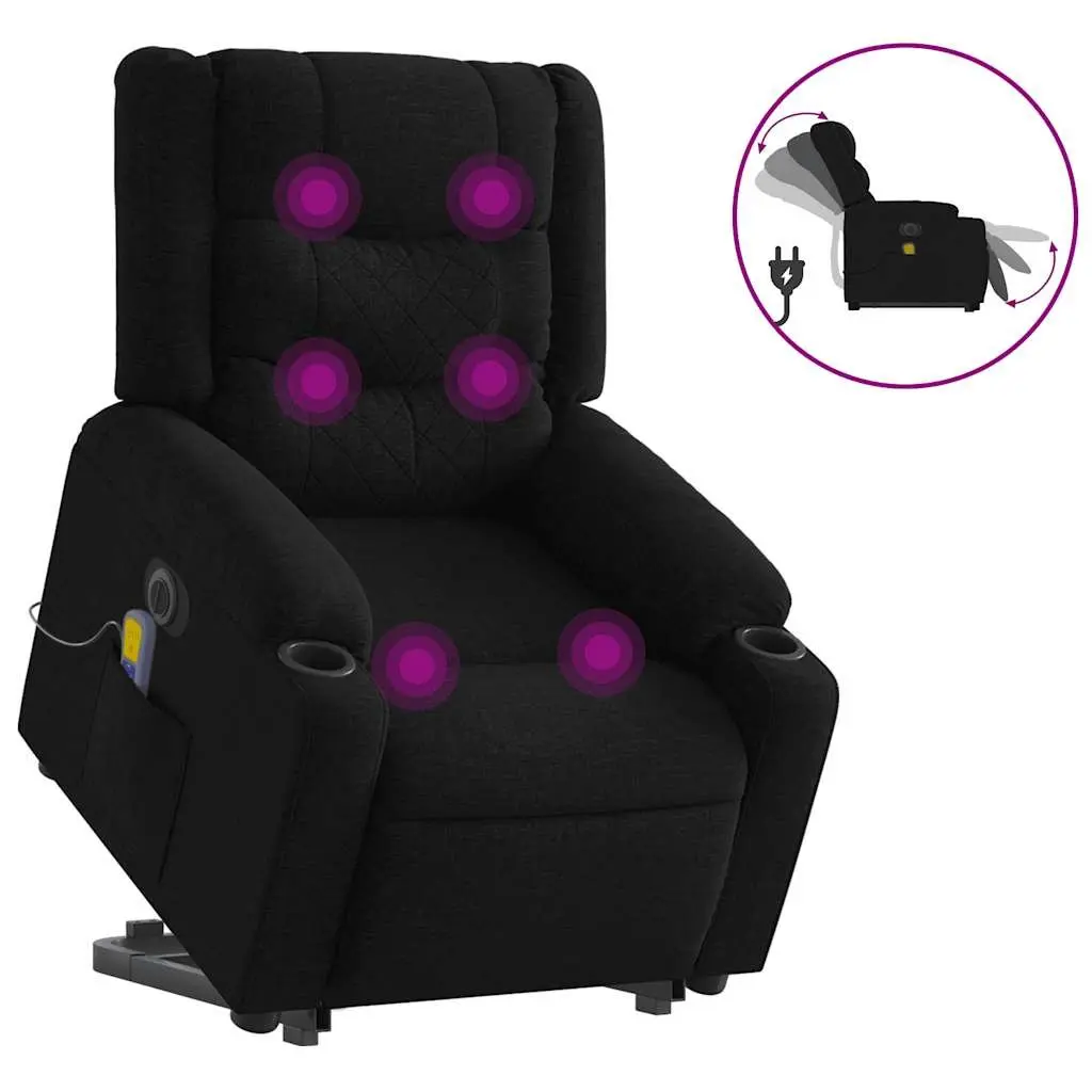 Electric Massage Recliner Chair Black Fabric Lift Armchair