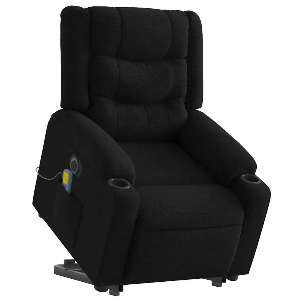 Electric Massage Recliner Chair Black Fabric Lift Armchair