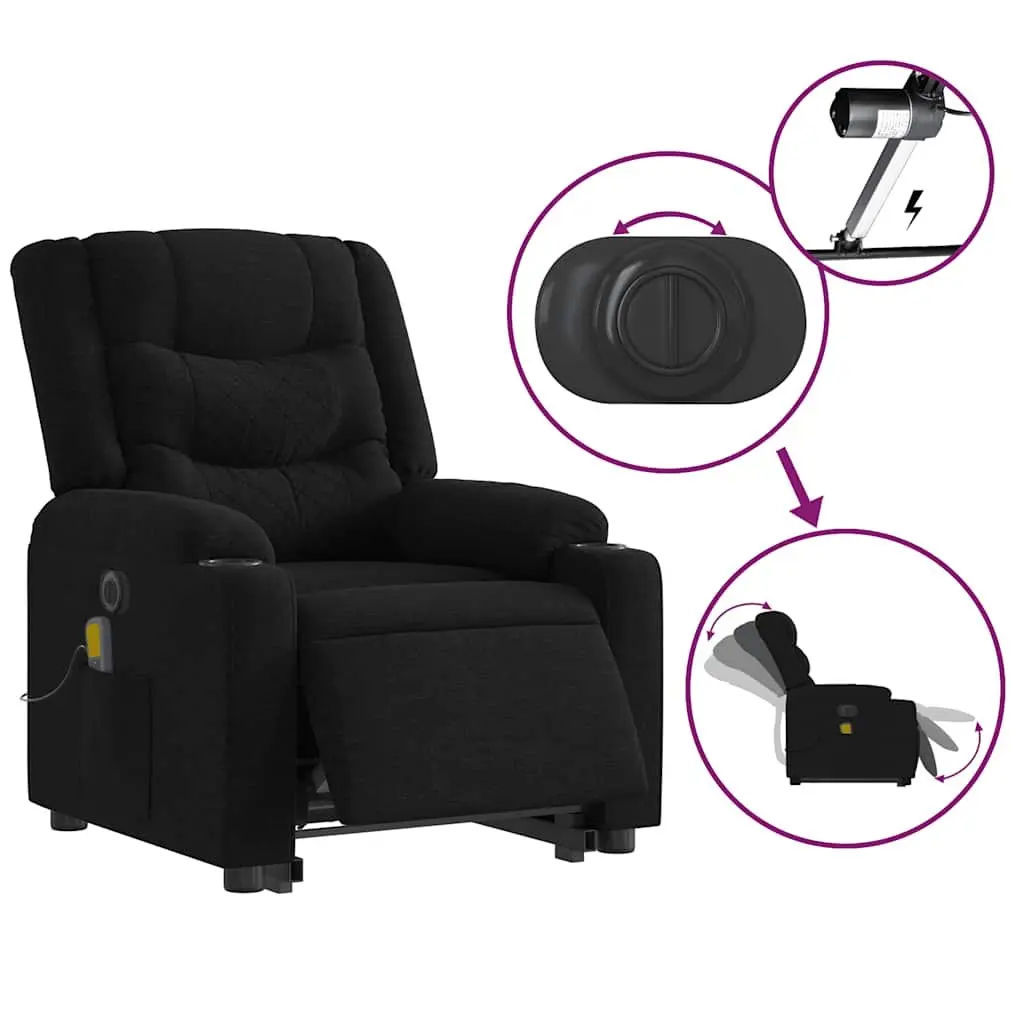 Electric Massage Recliner Chair Black Fabric Lift Armchair