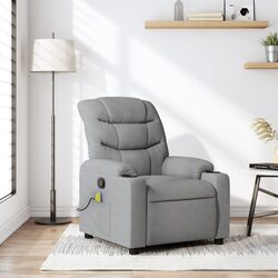 Massage Recliner Chair Light Grey Fabric Manual Recline Armchair Lounge Seat
