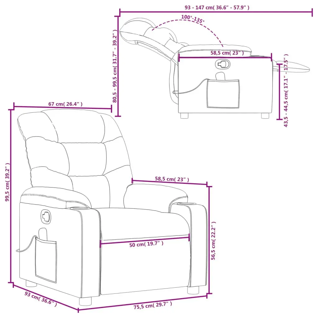 Massage Recliner Chair Light Grey Fabric Manual Recline Armchair