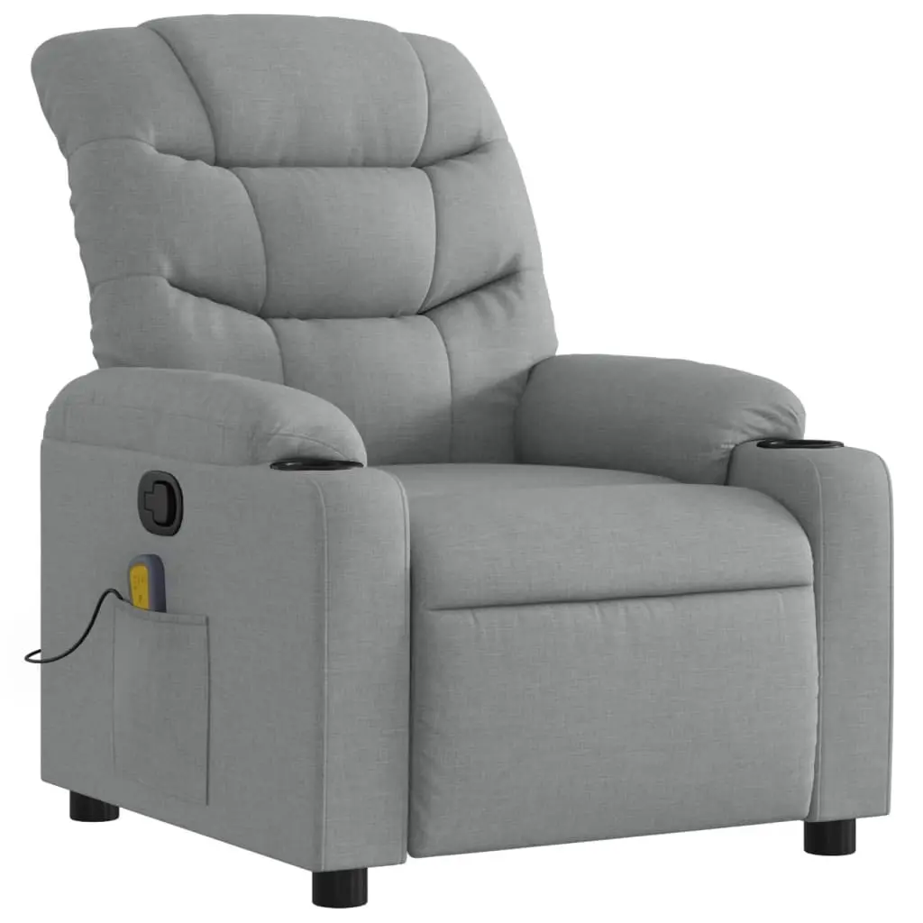 Massage Recliner Chair Light Grey Fabric Manual Recline Armchair