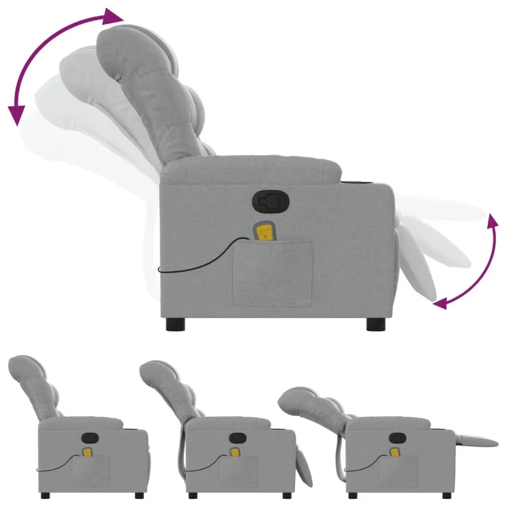 Massage Recliner Chair Light Grey Fabric Manual Recline Armchair