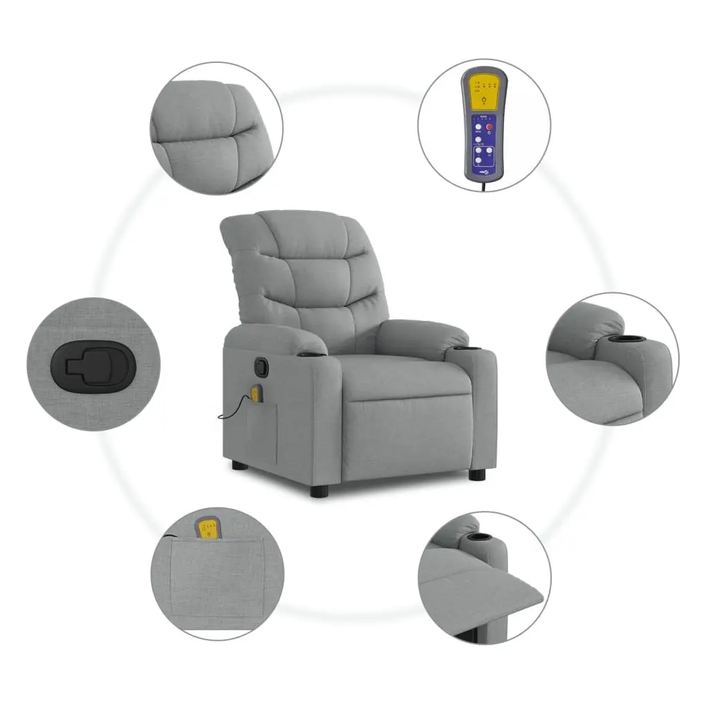 Massage Recliner Chair Light Grey Fabric Manual Recline Armchair