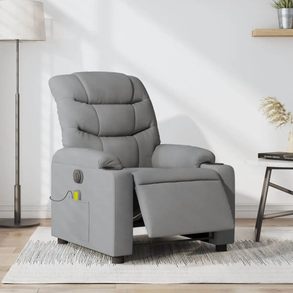 Electric Massage Recliner Chair Grey Fabric 135 Degrees Wood and Metal Frame