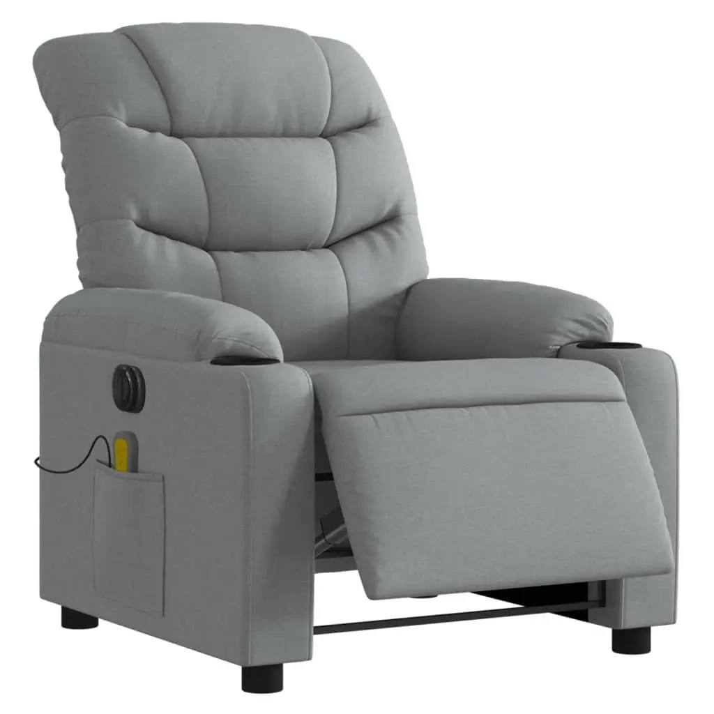 Electric Massage Recliner Chair Grey Fabric 135 Degrees Wood and Metal Frame