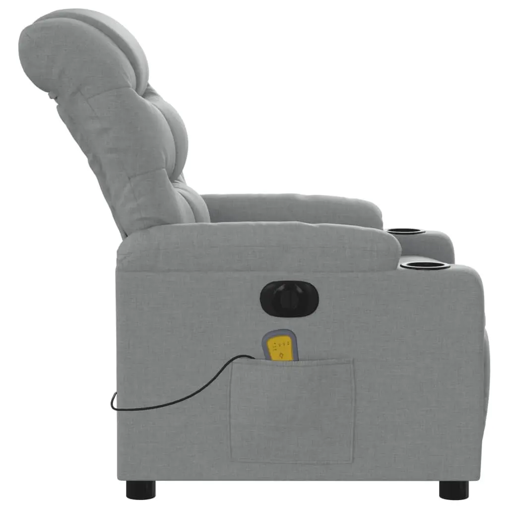 Electric Massage Recliner Chair Grey Fabric 135 Degrees Wood and Metal Frame