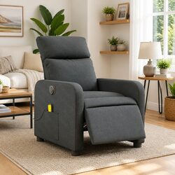 Grey Fabric Electric Massage Recliner Armchair