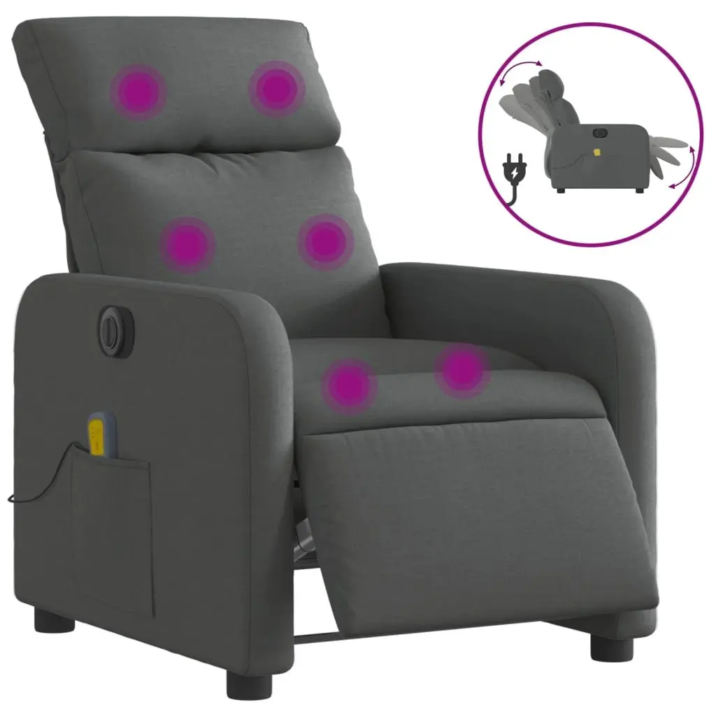 Electric Massage Recliner Chair Grey Fabric Motorized Vibration Recline Footrest