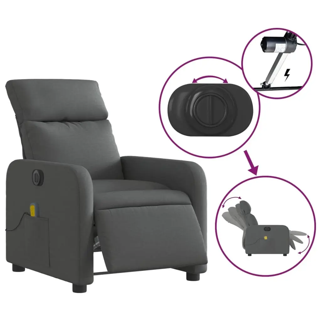 Electric Massage Recliner Chair Grey Fabric Motorized Vibration Recline Footrest