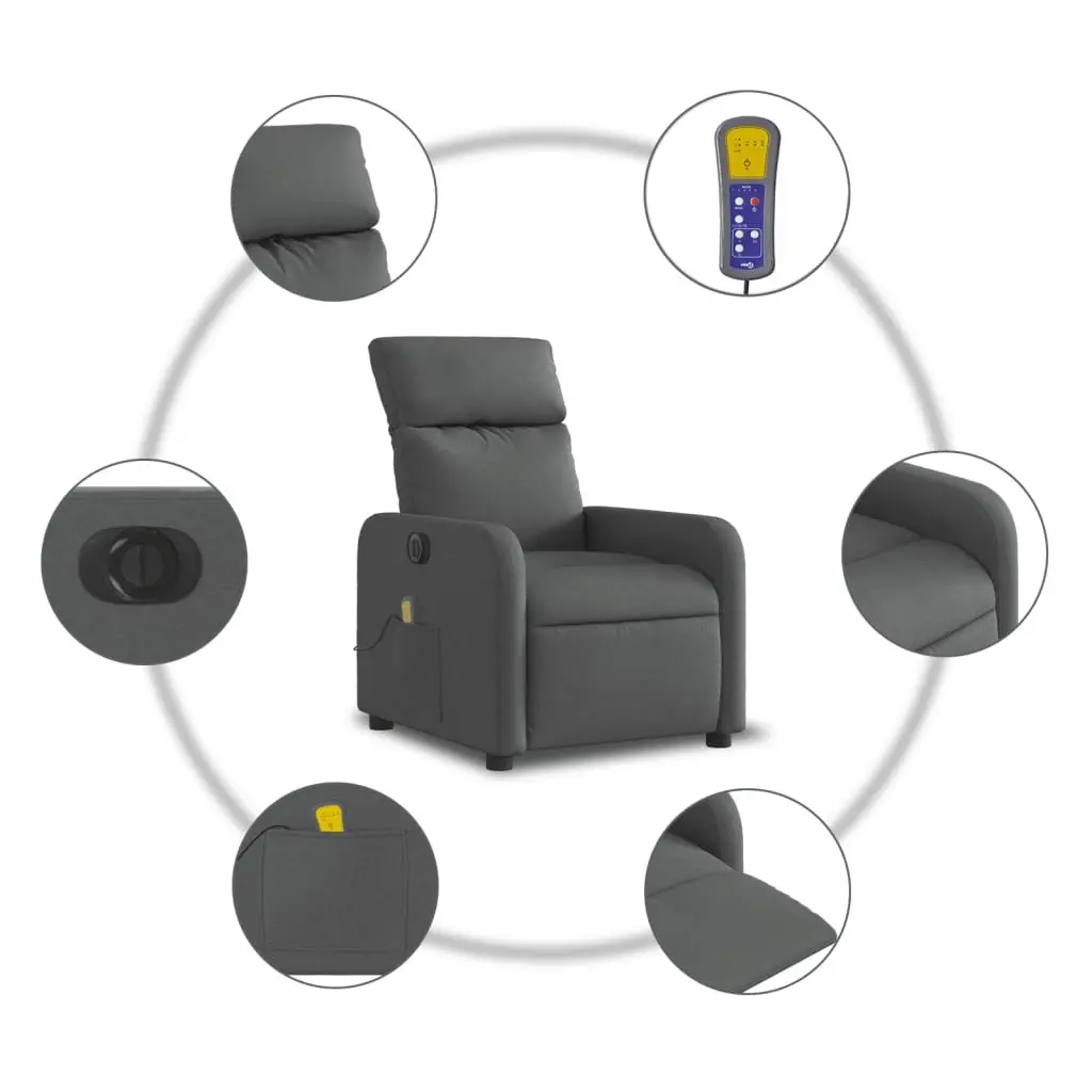 Electric Massage Recliner Chair Grey Fabric Motorized Vibration Recline Footrest