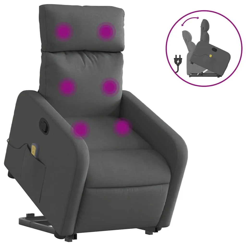 Massage Recliner Chair Electric Lift Function Grey Fabric Armchair