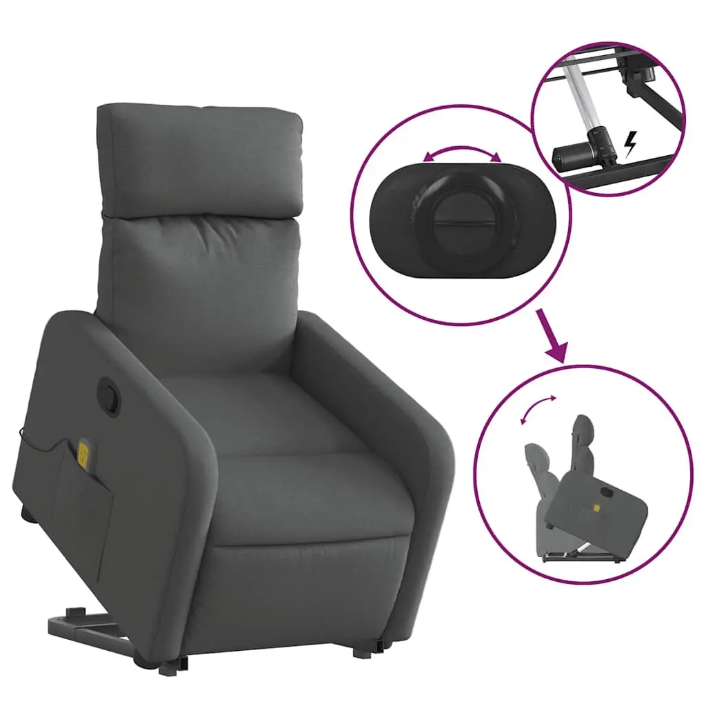 Massage Recliner Chair Electric Lift Function Grey Fabric Armchair