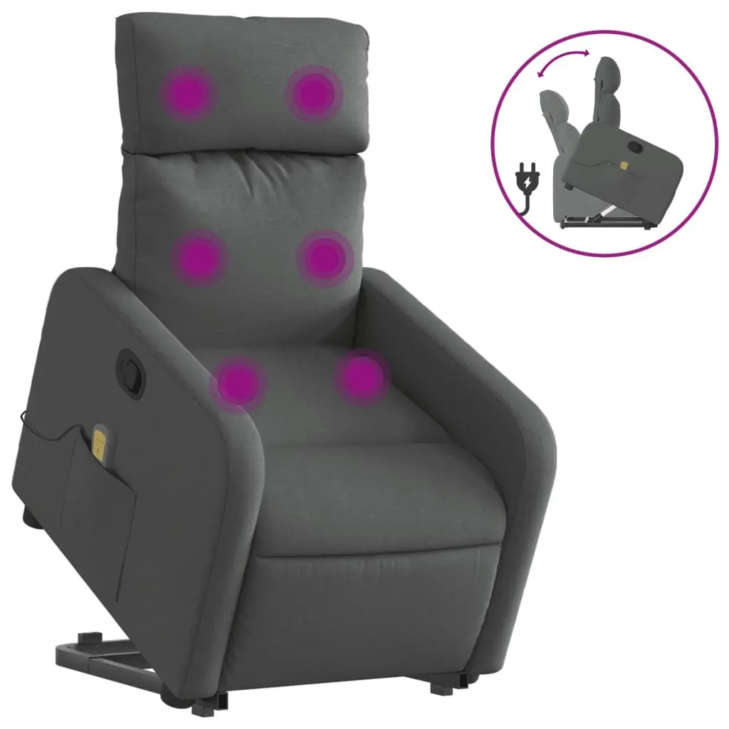 Electric Massage Recliner Chair Grey Fabric Power Lift and Recline