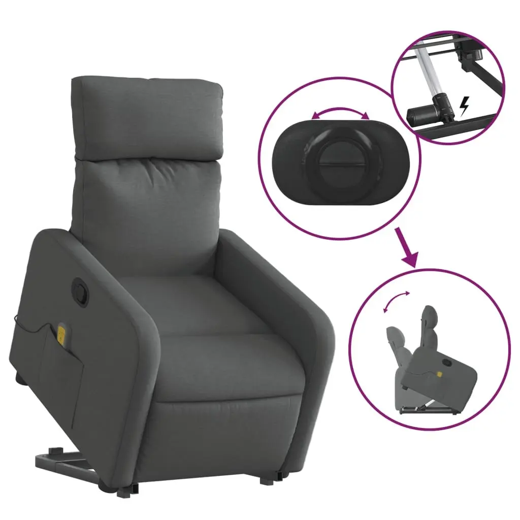 Electric Massage Recliner Chair Grey Fabric Power Lift and Recline