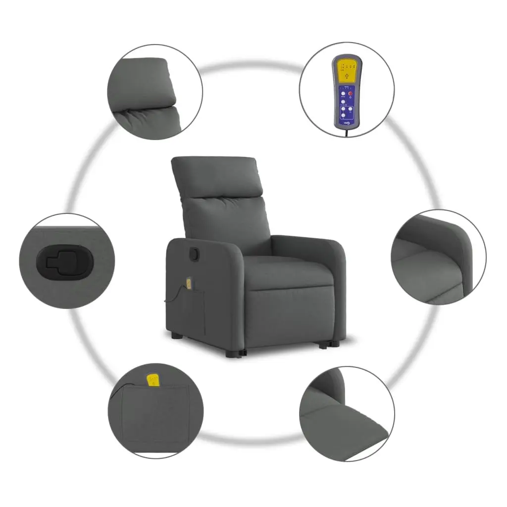 Electric Massage Recliner Chair Grey Fabric Power Lift and Recline