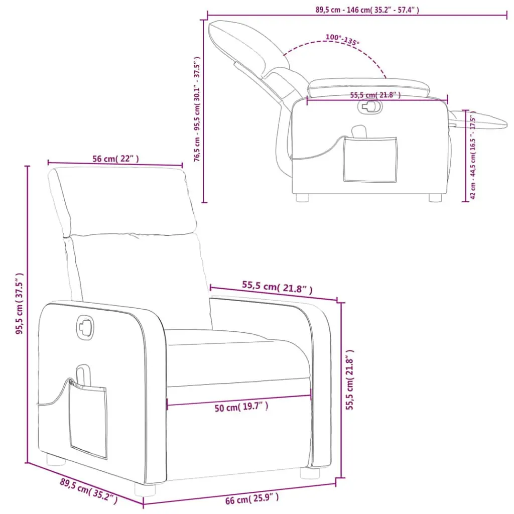 Massage Recliner Chair Black Faux Leather Manual Reclining 135 Degrees 6 Massage Points