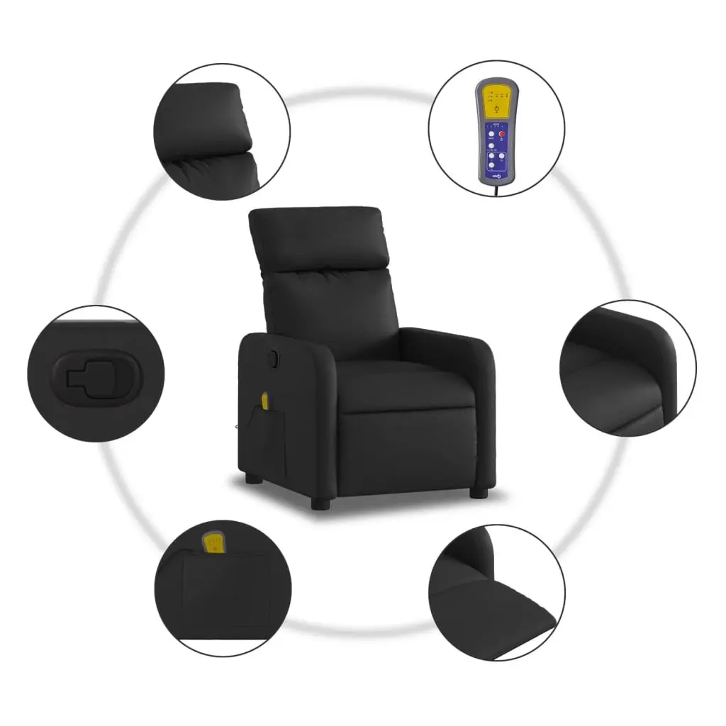 Massage Recliner Chair Black Faux Leather Manual Reclining 135 Degrees 6 Massage Points