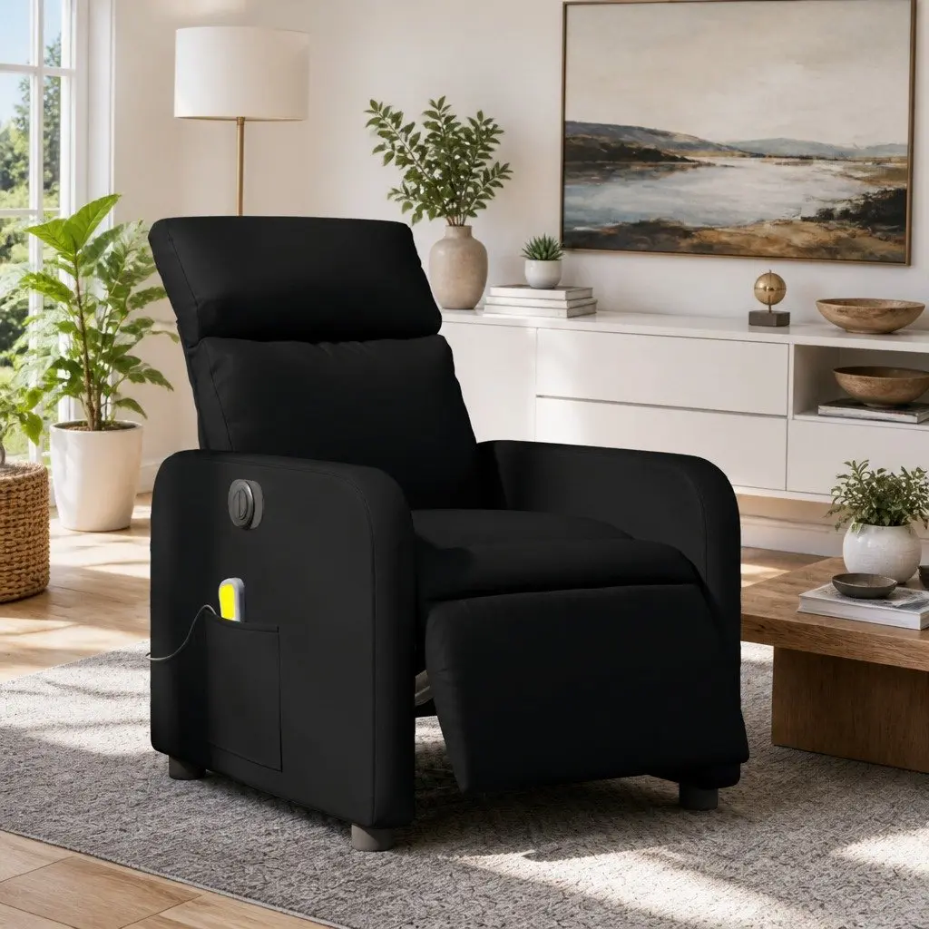 Electric Massage Recliner Chair Black Faux Leather Adjustable Size with Footrest