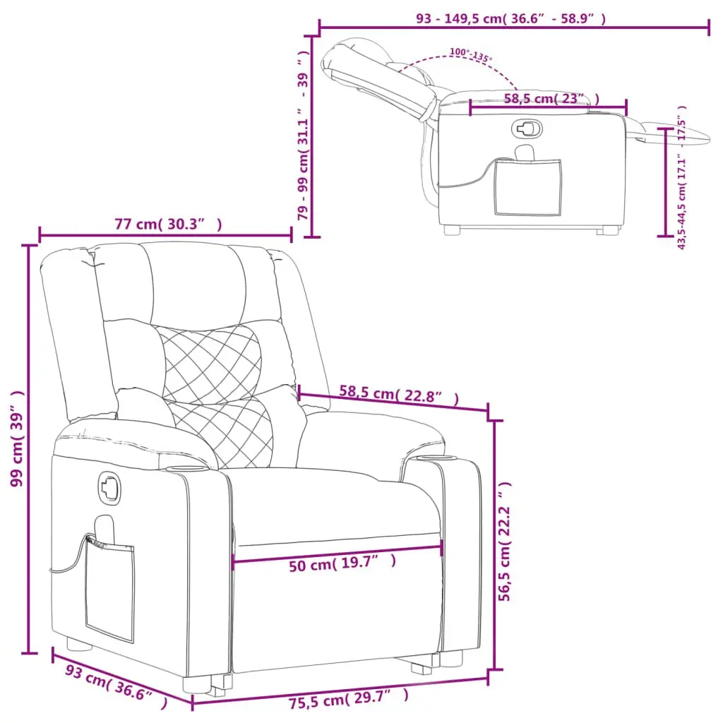 Massage Recliner Chair Dark Grey Fabric Manual Reclining Armchair