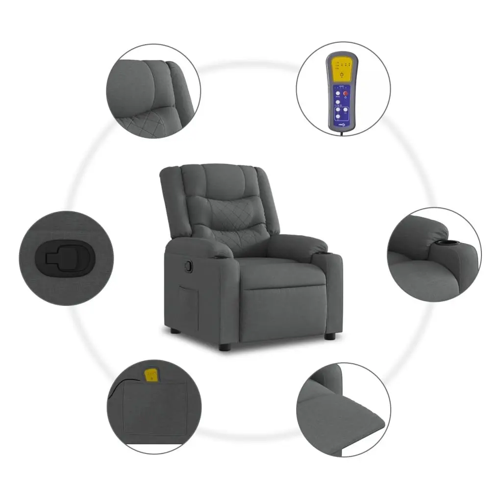Massage Recliner Chair Dark Grey Fabric Manual Reclining Armchair