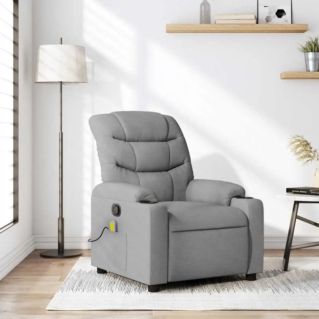 Massage Recliner Chair Grey Fabric Manual Recline Vibration Lounge Seat
