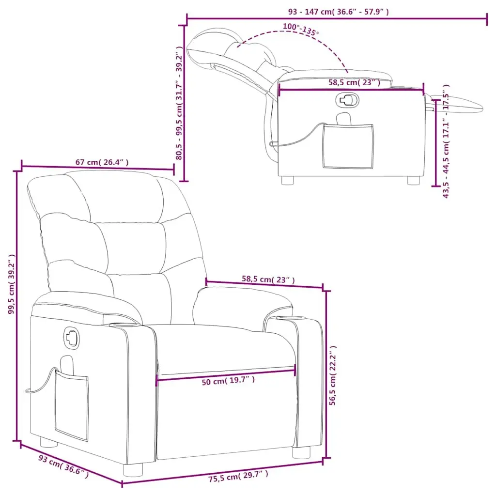 Massage Recliner Chair Grey Fabric Manual Recline Vibration Lounge Seat