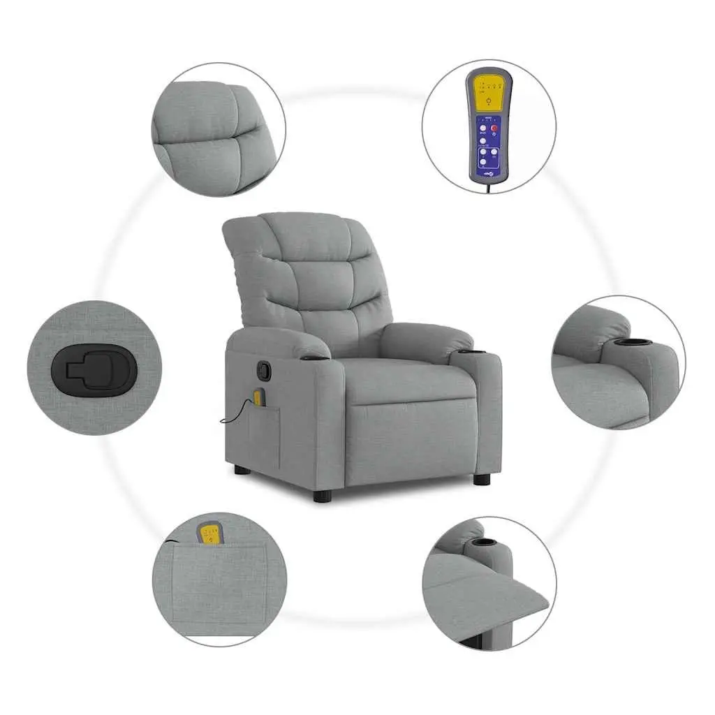 Massage Recliner Chair Grey Fabric Manual Recline Vibration Lounge Seat