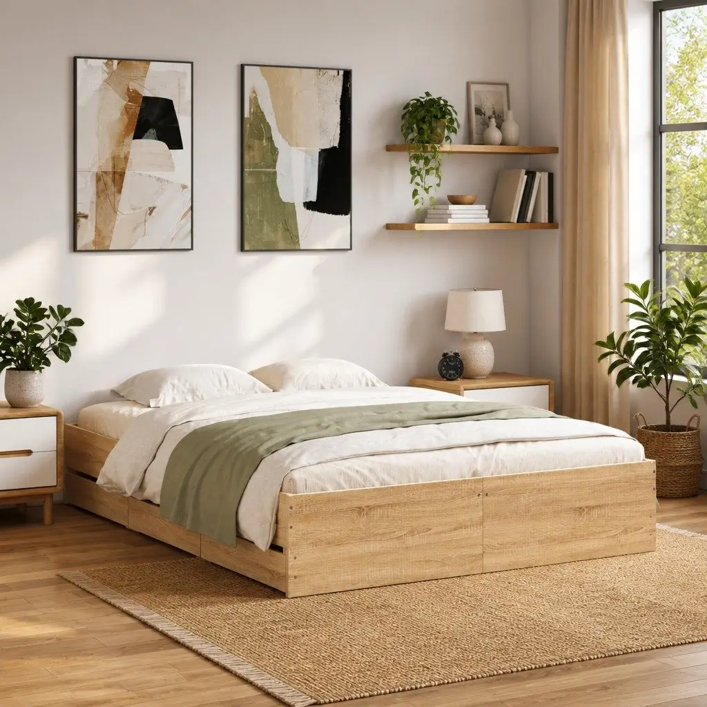 Storage Bed Frame with Slatted Base Brown 150x200cm
