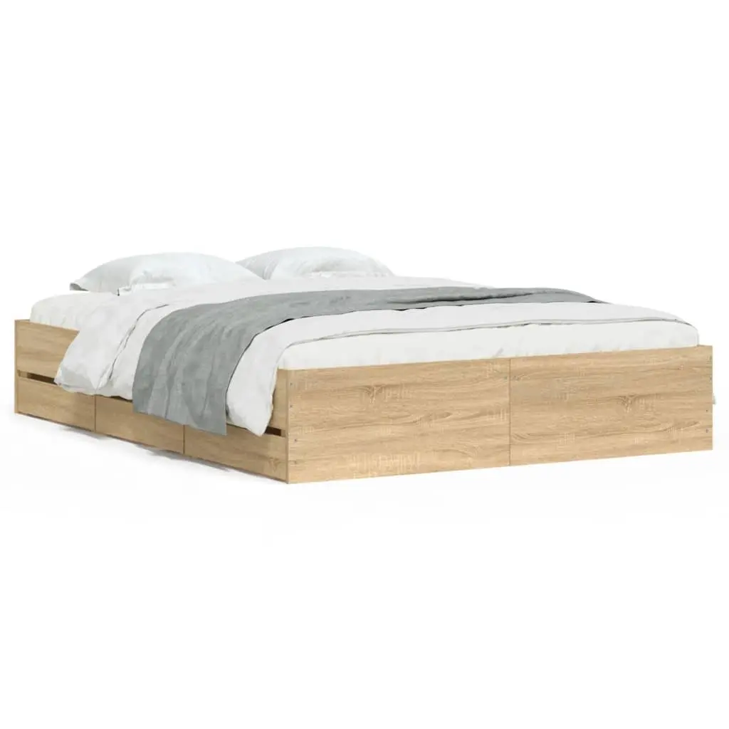 Storage Bed Frame with Slatted Base Brown 150x200cm