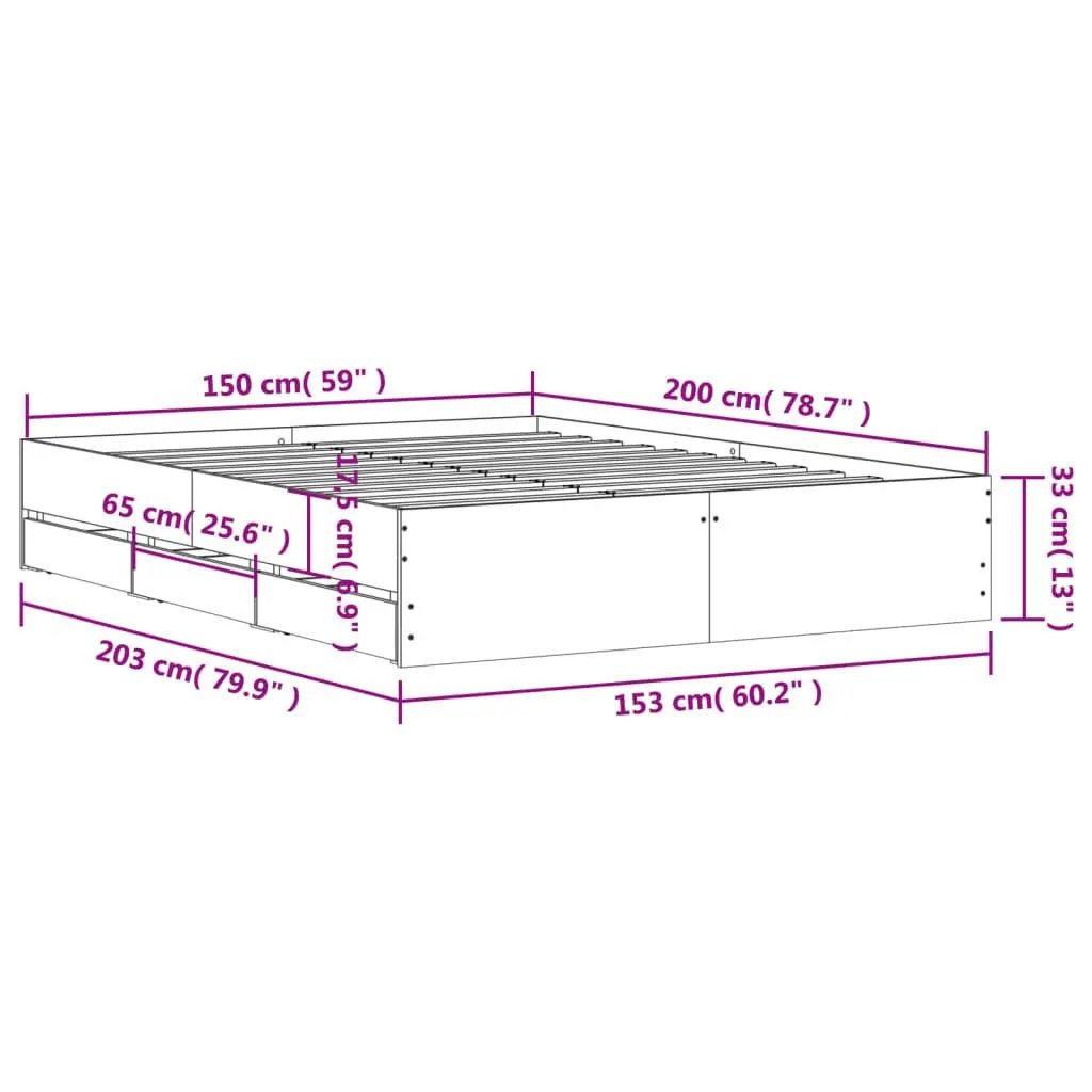Storage Bed Frame with Slatted Base Brown 150x200cm