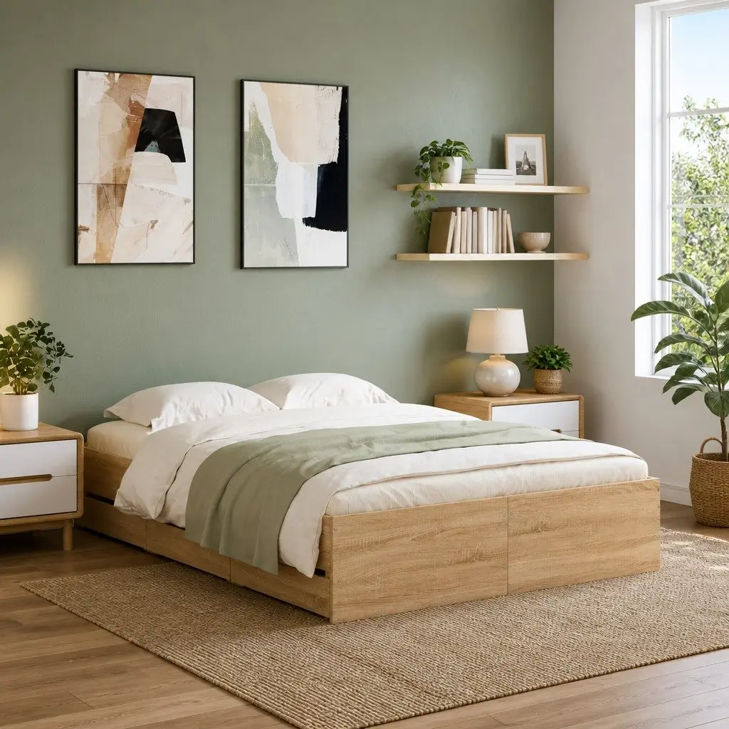 Bed Frame with Storage Drawers in Brown