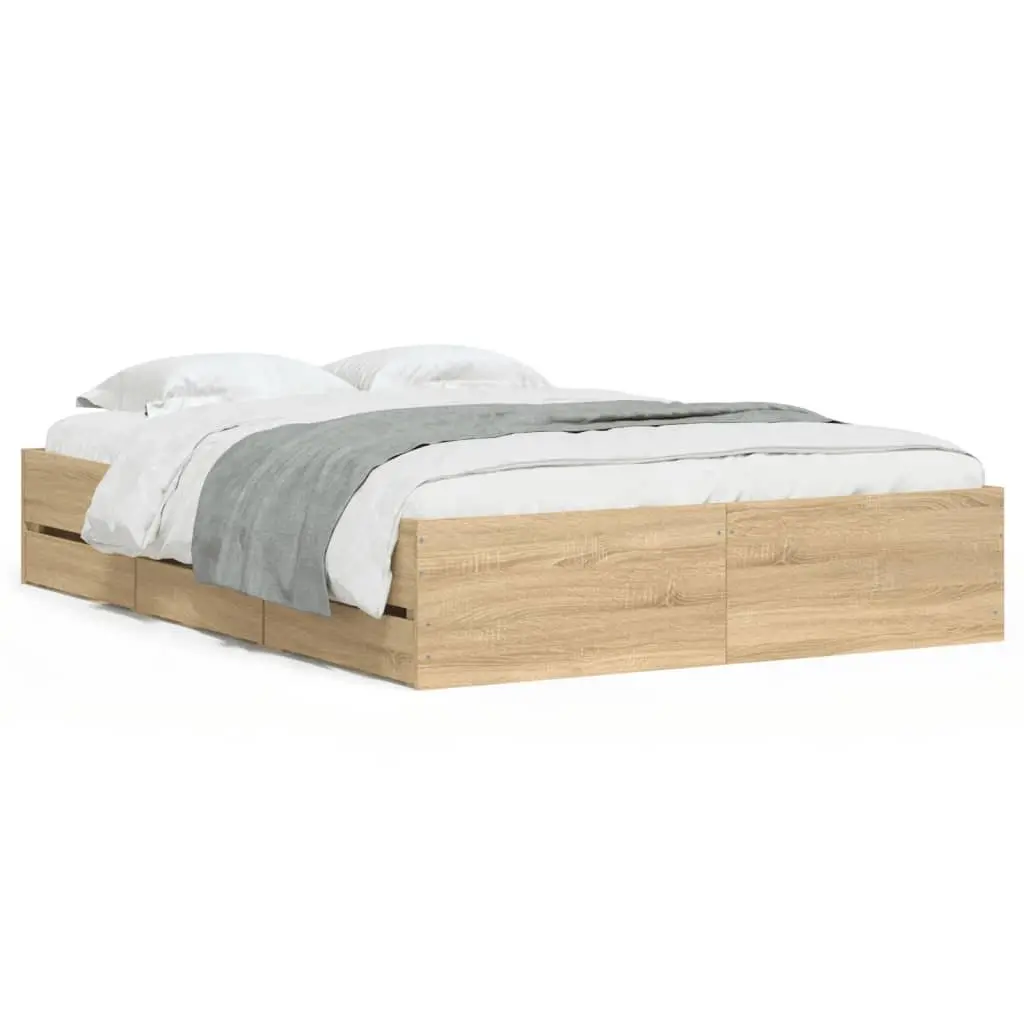 Bed Frame with Storage Drawers in Brown